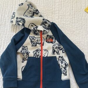 The North Face 2T Fleece Hoodie with Bear Print - Navy and Cream
